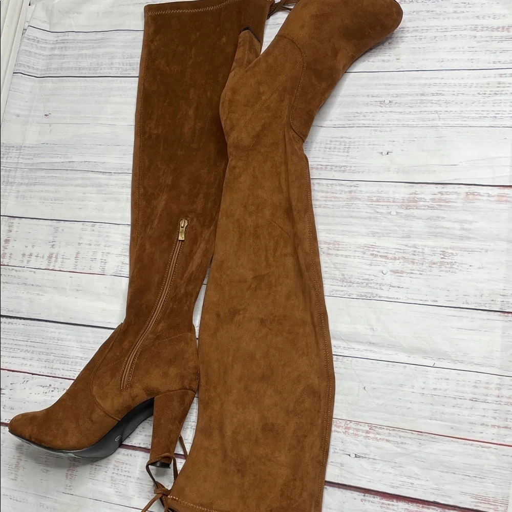 Vepose Tan Over-the-Knee Boots with Zipper